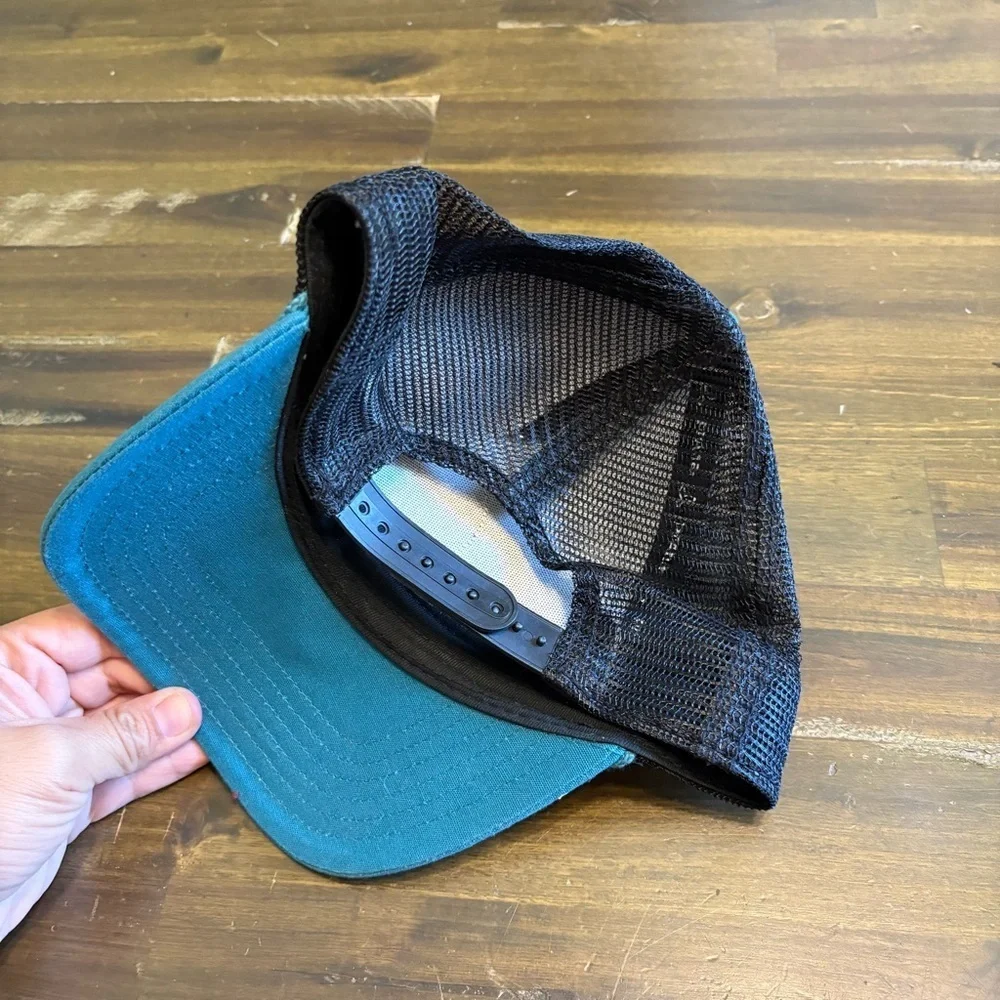 Prana Color Block Trucker Hat Mesh Logo Active Outdoor Teal Blue White